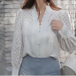 Petite Studio Helen White Lace Button-Up Top
